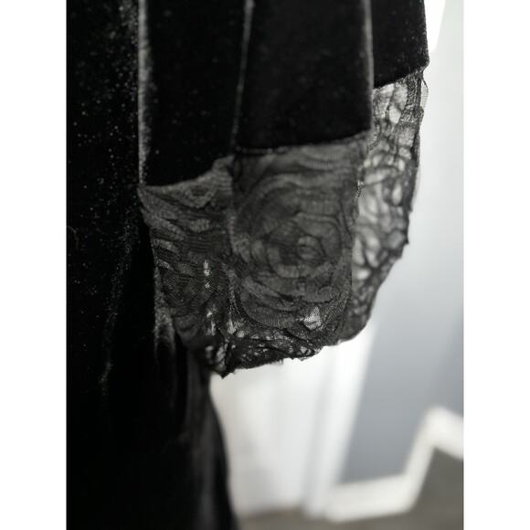 Judith March Black Velvet Evening Dress Small LBD Puff Lace Sleeve Party - Picture 4 of 6
